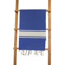 Fouta plate Bleu intense rayures blanches 1x2m