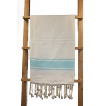 Fouta plate blanc rayures turquoise 1x2m