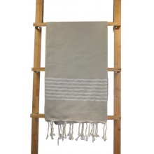 Fouta plate beige grège rayures lurex argent (1x2m)