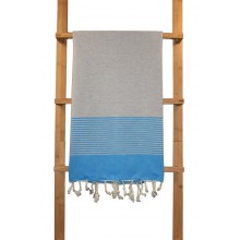 Fouta nid d'abeille Diane Gris clair et bleu piscine