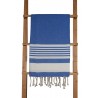 Fouta nid d'abeille modèle Marine bleu breton, rayures blanches (1x2m)