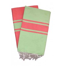 Duo de foutas plates bicolore Corail et Vert anis- Exclisivité 1001 fouta