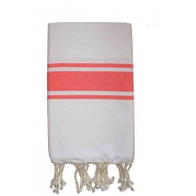 Fouta plate bicolore Blanche et Corail 1x2m EXCLUSIVITE 1001 FOUTA