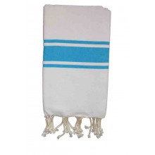 Fouta plate bicolore Blanche et Turquoise 1x2m EXCLUSIVITE 1001 FOUTA