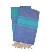 Fouta plate bicolore Turquoise et Bleu breton 1x2m EXCLUSIVITE 1001 FOUTA