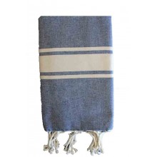 Duo de foutas plates bicolore beige et bleu jean - Exclisivité 1001 fouta