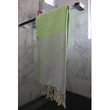 Fouta nid d'abeille grise rayure wasabi