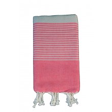 Fouta nid d'abeille grie rayure fushia