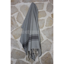 Fouta bicolore gris clair chiné & gris foncé (100x200 cm). Exclusivité Mille et une fouta