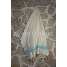 Fouta bicolore blanche et bleu turquoise 100 x 200 cm