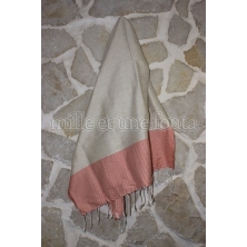 Fouta nid d'abeille beige rayée orange sanguine (100x200cm)